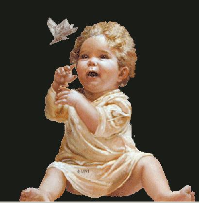 Bébé  à la chasse des papillons